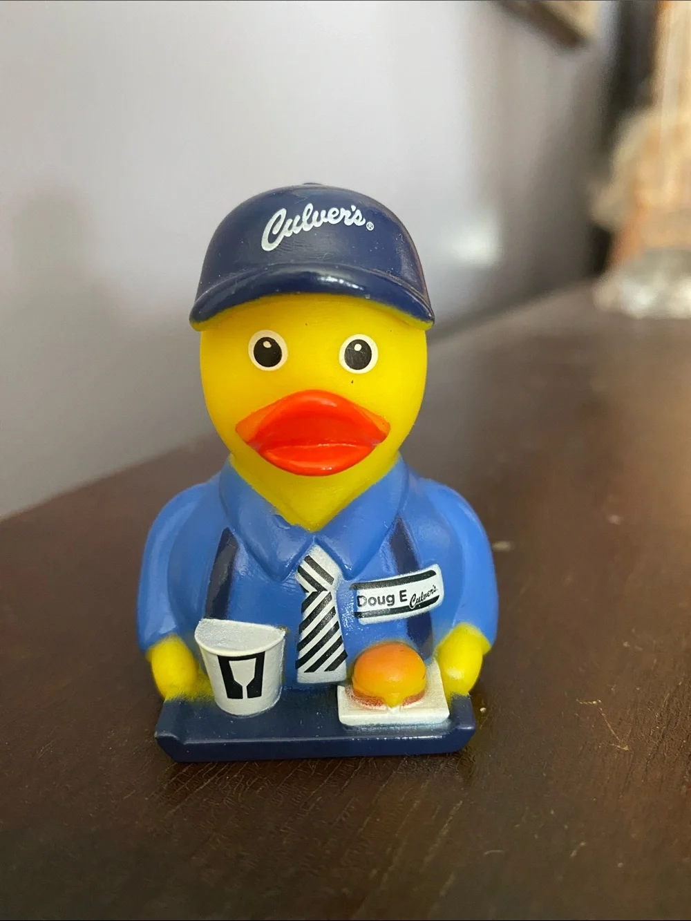 ! Culver's Employee Duck Collectible Figurine Doug & Lyn Blue Uniform Hat Plasti